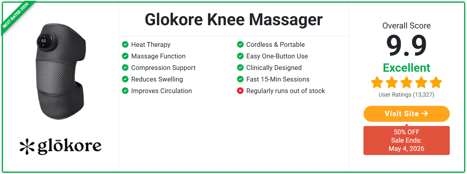 Glokore Knee Massager 5 Star Customer Rating Reviews USA