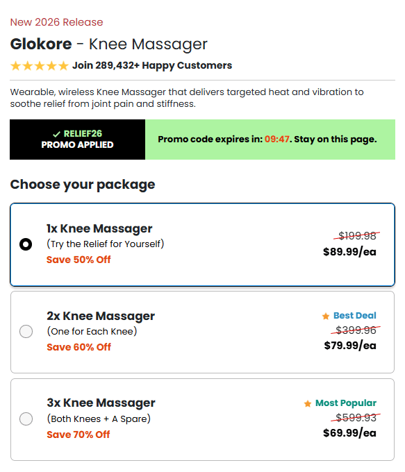 Glokore Knee Massager Price Chart - Best Discount USA 2026